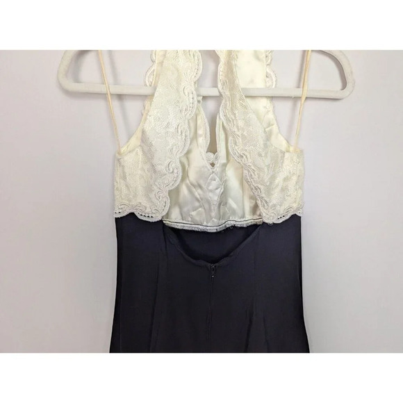 Vintage 80s Scott McClintock 4 Floral Lace Ivory Black Sleeveless Formal Dress - Picture 9 of 13